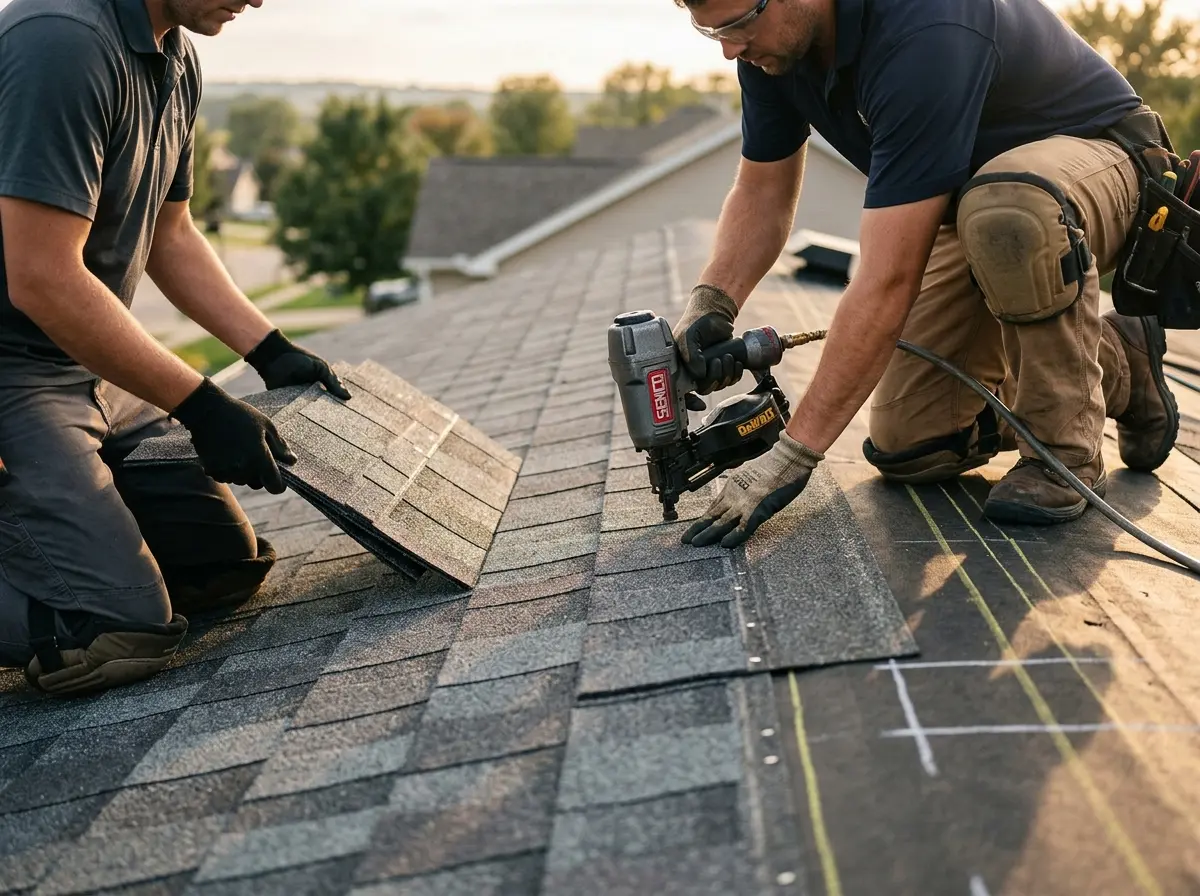 Professional roofer working on a residential roof in Black Jack